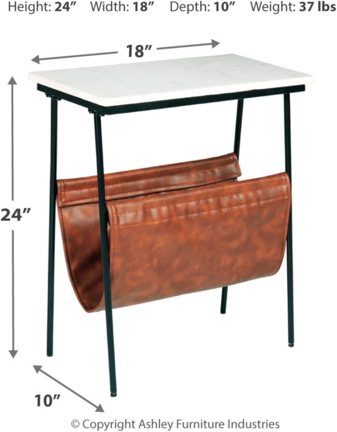 Etanbury Side Table Brown/Black/White - Signature Design by Ashley: Marble Top, Faux Leather Magazine Holder