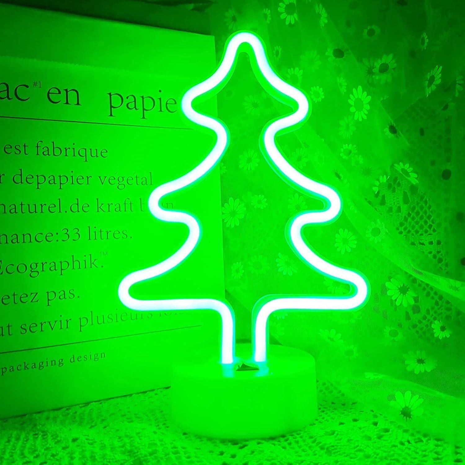 Green Neon Christmas Tree Light with Removable Base