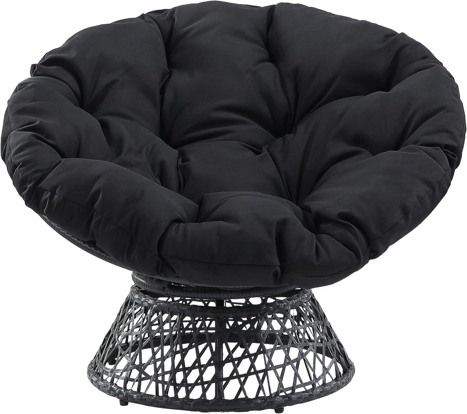 Black Handcrafted Metal Swivel Papasan Chair