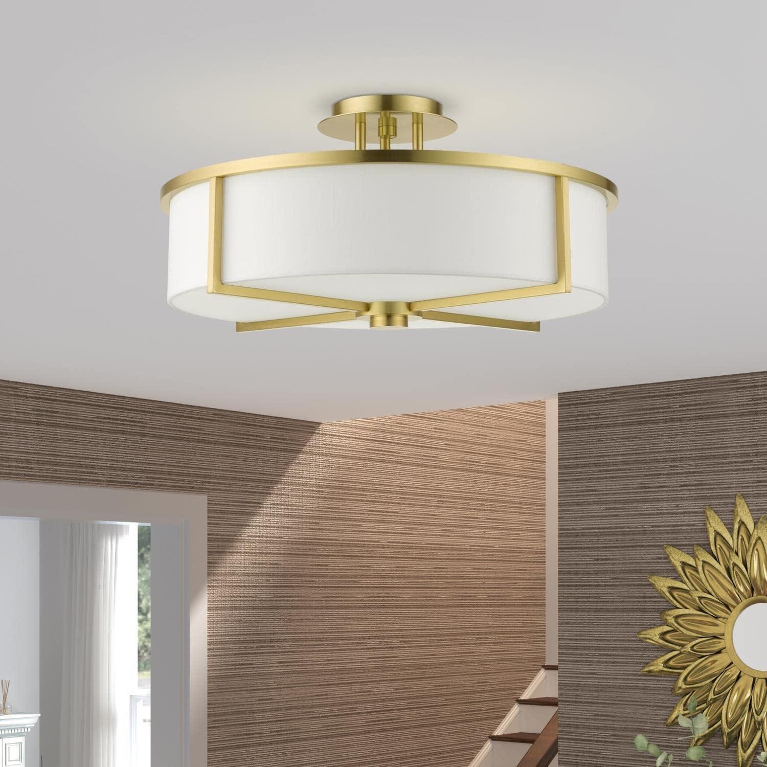 Contemporary Satin Brass 4-Light Indoor/Outdoor Drum Pendant