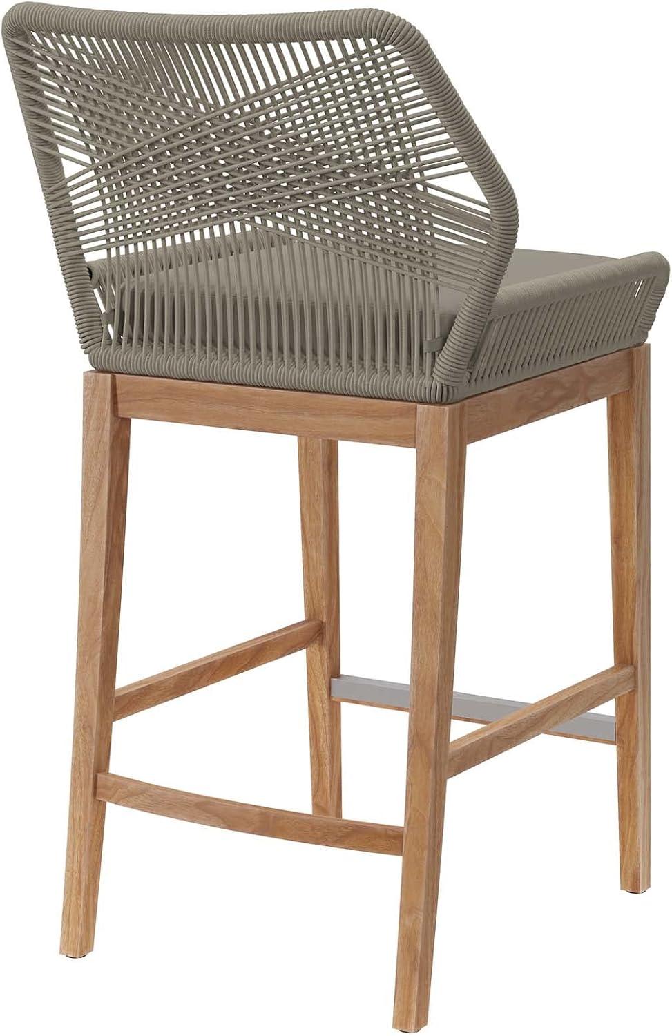 Teak and Woven Rope Outdoor Bar Stool with Cushion