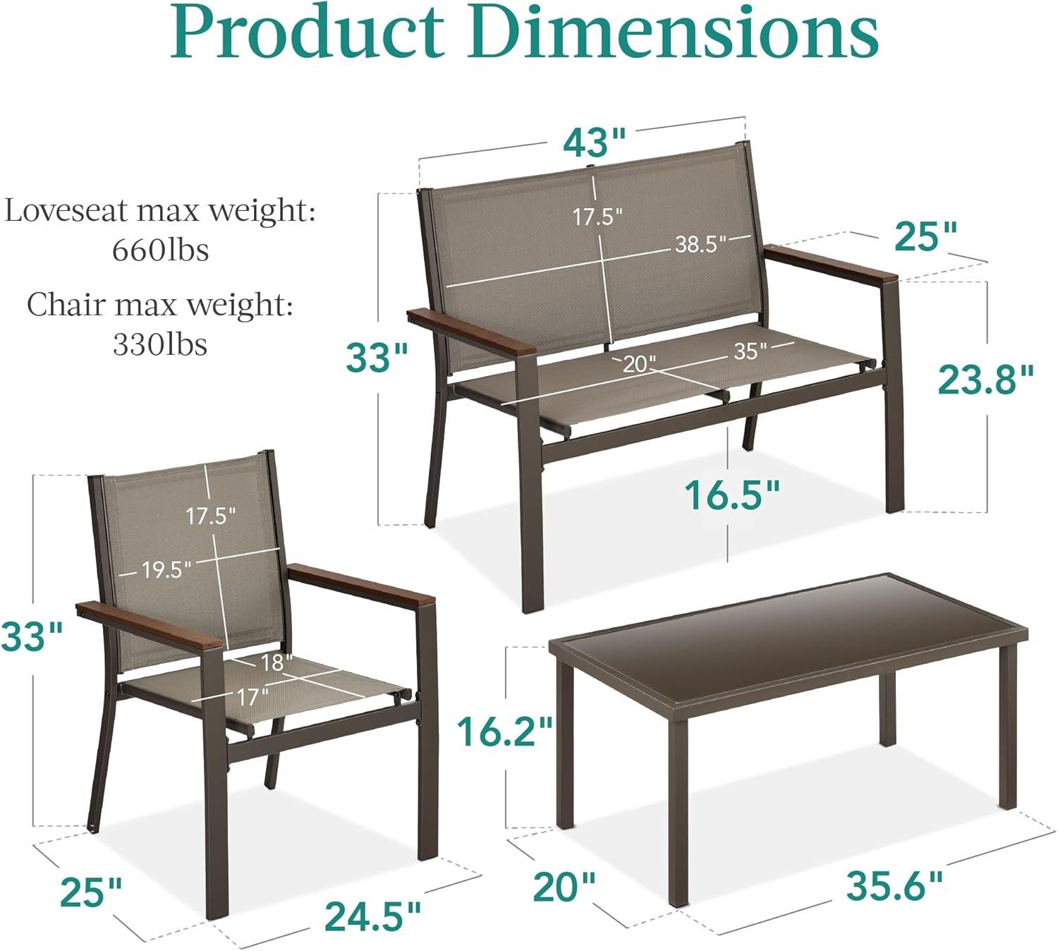 Best Choice Products 4-Piece Outdoor Textilene Patio Conversation Furniture Set w/ Loveseat, Table