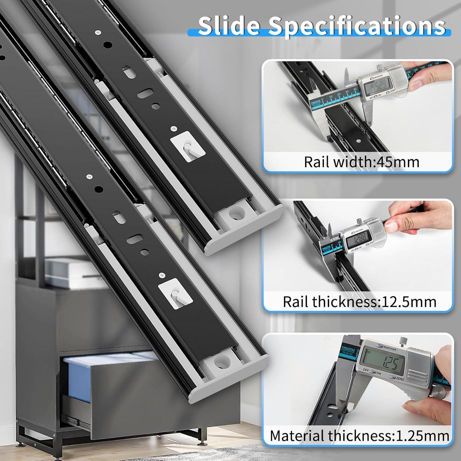 1 Pair Soft Close Stainless Steel Full Extension Drawer Hardware Slides 100 lb Load Capacity Side Mount Ball Bearing Self Close Kitchen Cabinet Rails Dresser Runners(Sliver,14 inch)