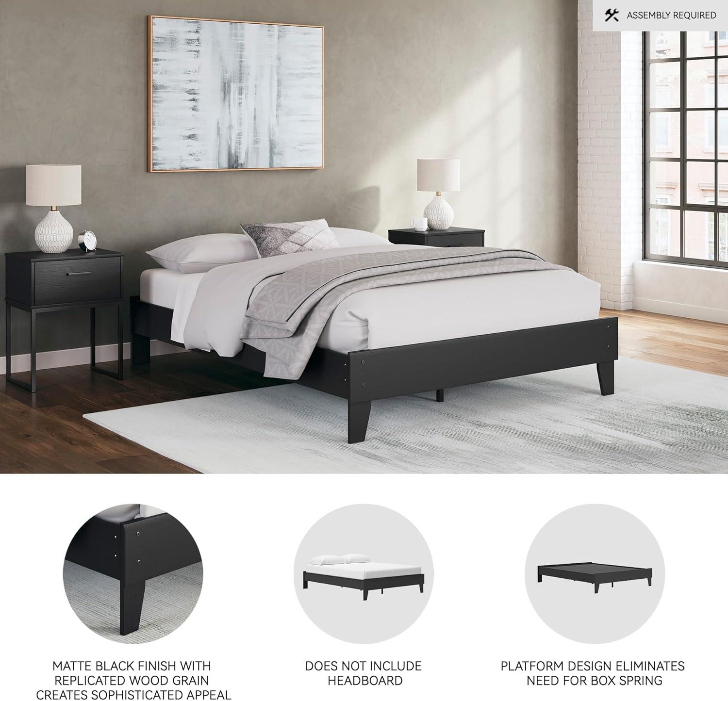 Signature Design by Ashley Queen Piperton Platform Bed Black: Modern Style, MDF Frame, No Box Spring Needed