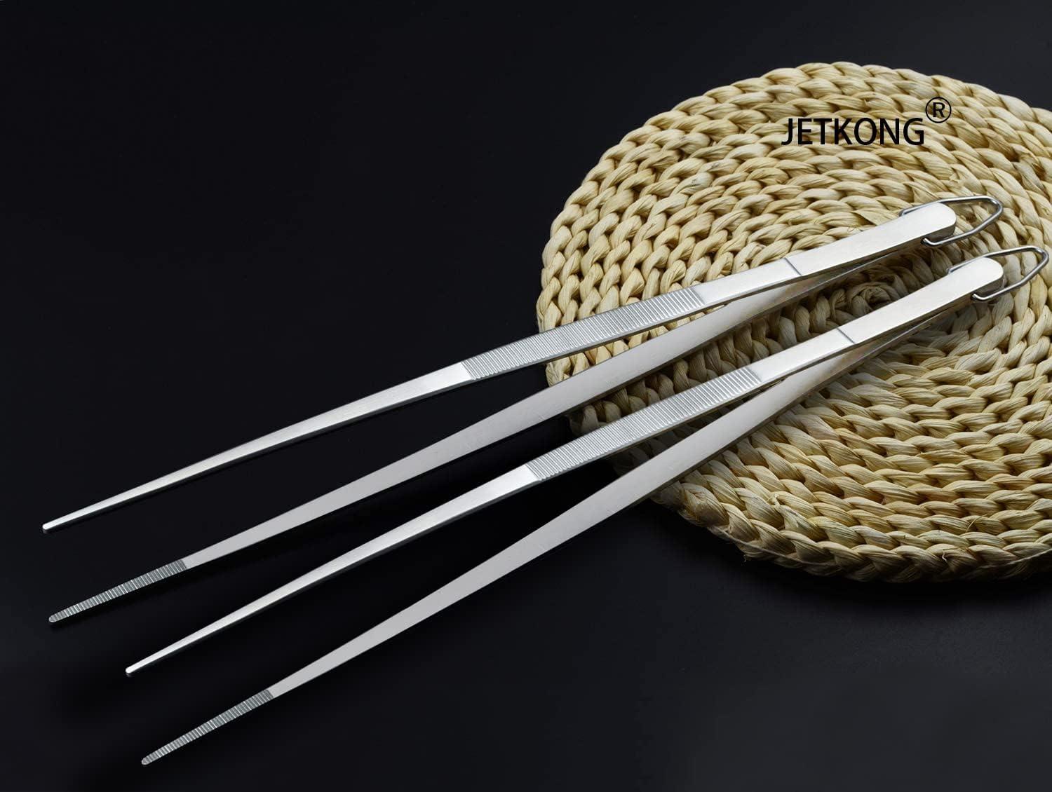 Bentne 12Inch Fine Tweezer Tongs 2pcs Extra Long Stainless Steel Tweezers Tongs for Outdoor BBQ Daily Cooking