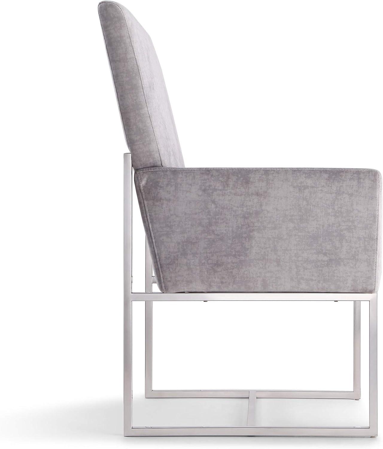 Element Velvet Dining Armchair Gray: High-Back, Stainless Steel Frame - Manhattan Comfort