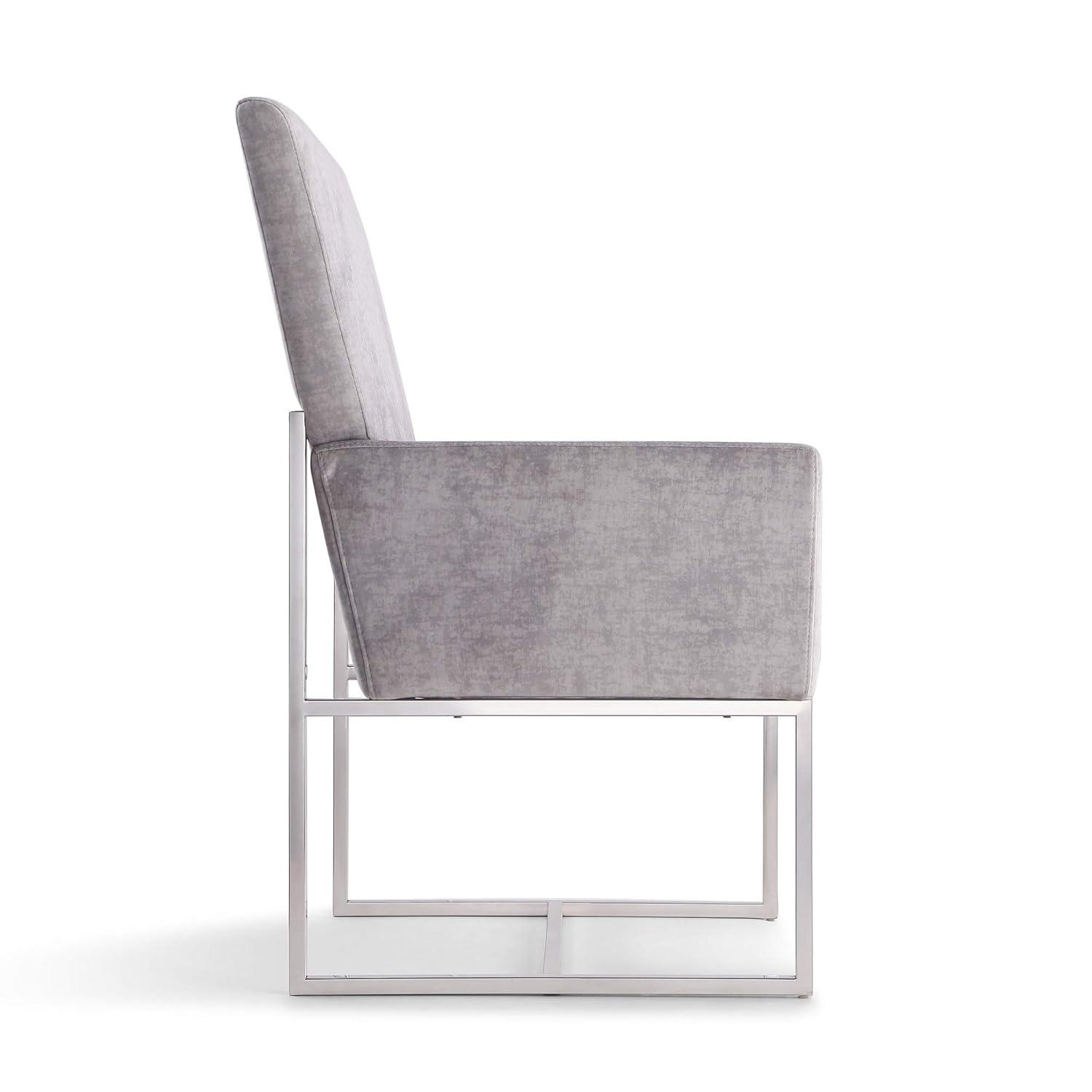 Element Velvet Dining Armchair Gray: High-Back, Stainless Steel Frame - Manhattan Comfort