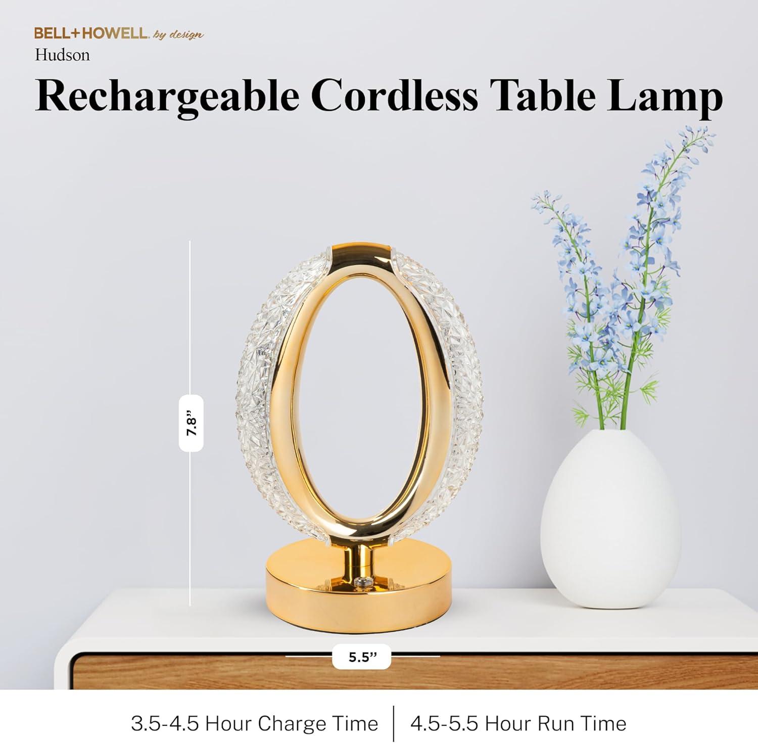 Bell and Howell Hudson Table Lamp 2 Pack Small Cordless Touch LED Rechargeable Oval Ring Lamp Bedside Desk Gold Base