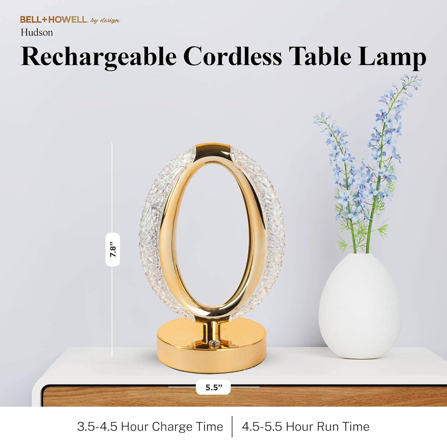 Bell and Howell Hudson Table Lamp 2 Pack Small Cordless Touch LED Rechargeable Oval Ring Lamp Bedside Desk Gold Base