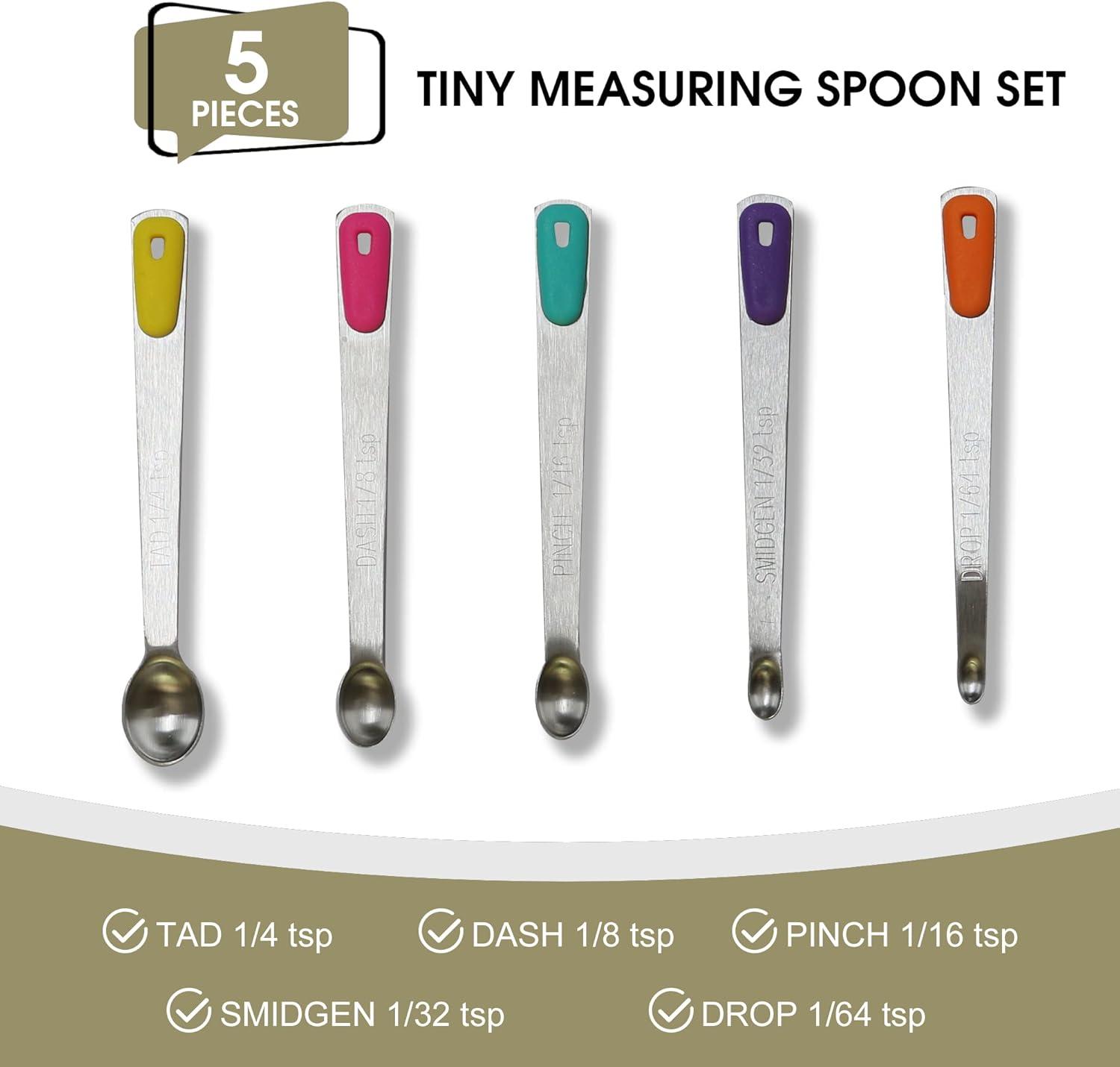 Measuring Spoons Set, Heavy Duty Stainless Steel Measuring Spoons, Mini Measuring Spoon for Cooking Baking, Tablespoon Teaspoon for Dry or Liquid Ingredients, Fits in Spice Jar,set of 5