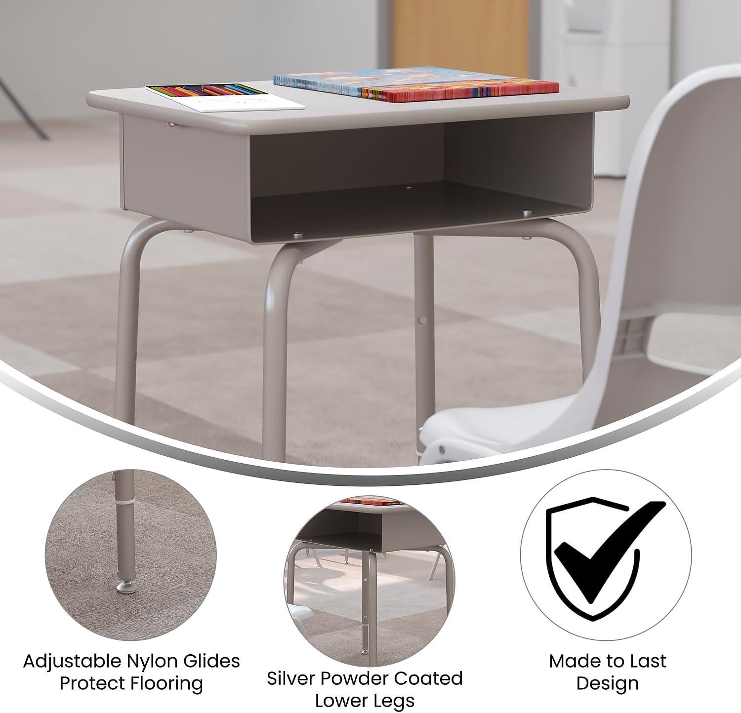 Flash Furniture Goddard Height-Adjustable Open Front Student Desk with Metal Book Box