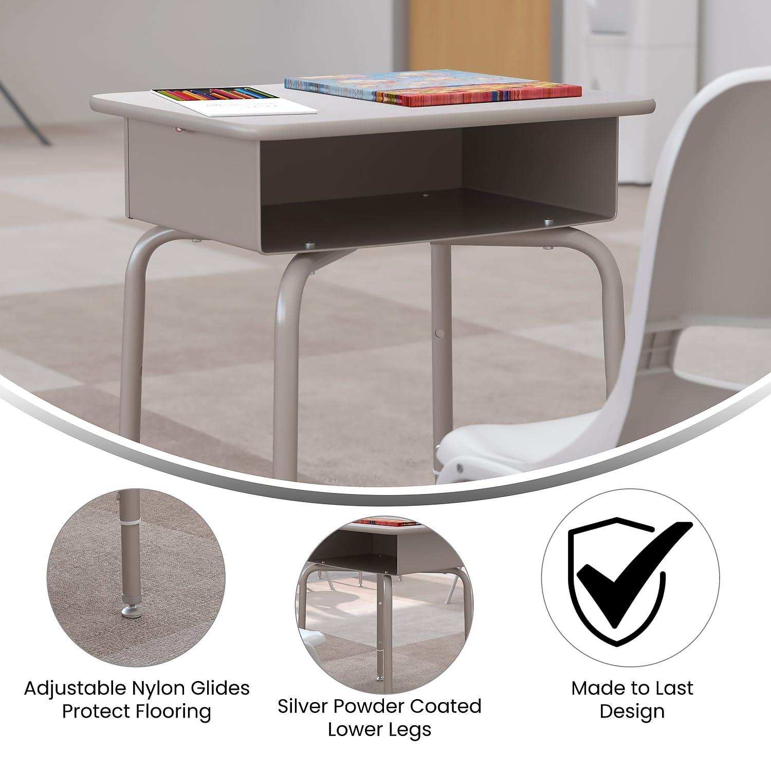 Flash Furniture Goddard Height-Adjustable Open Front Student Desk with Metal Book Box