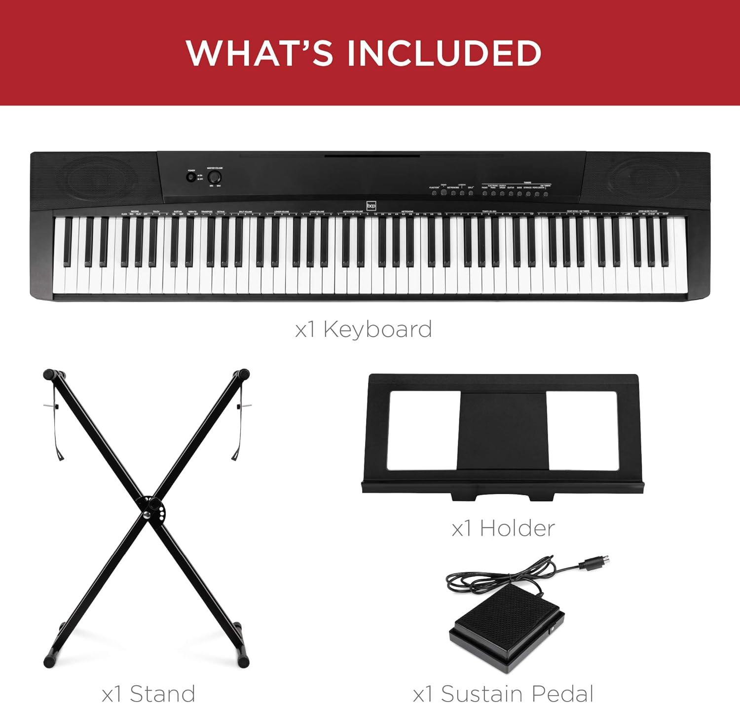 Best Choice Products 88-Key Full Size Digital Piano for All Player Levels w/ Semi-Weighted Keys, Stand, Pedal - Black