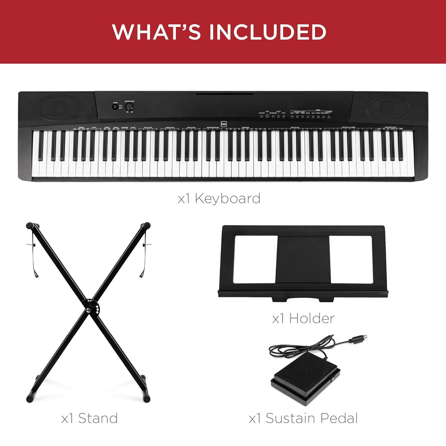 Best Choice Products 88-Key Full Size Digital Piano for All Player Levels w/ Semi-Weighted Keys, Stand, Pedal - Black