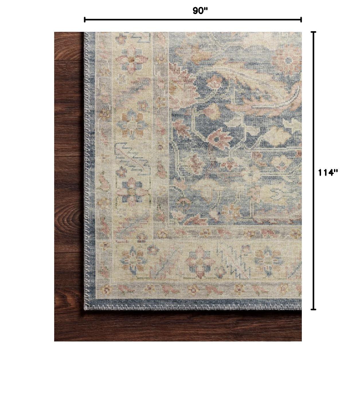 7'6"x9'6" Hathaway Rug Denim Blue - Loloi Rugs: Mid-Century Modern Medallion, Indoor, Flat Pile, Polyester