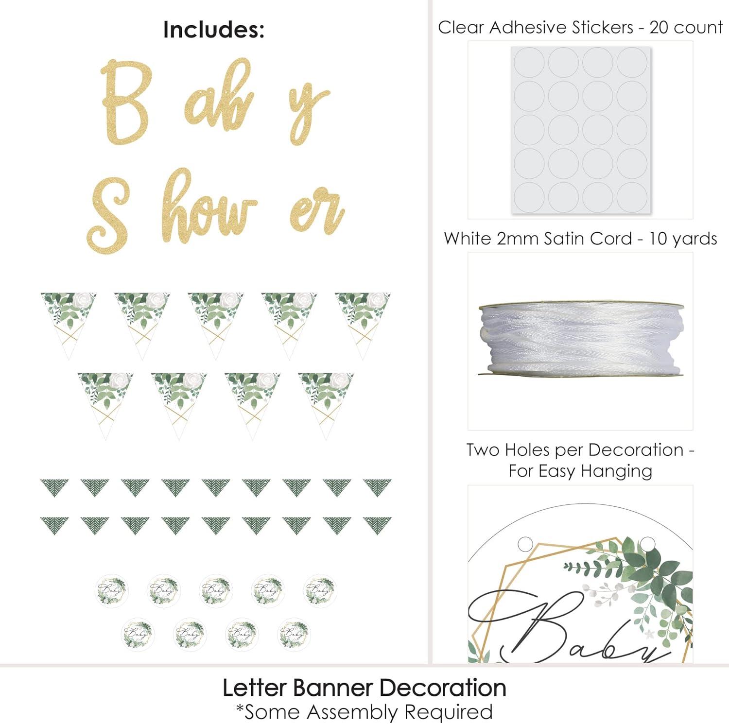 Big Dot of Happiness Boho Botanical Baby - Greenery Letter Decoration - 36 Banner Cutouts and No-Mess Real Gold Glitter Welcome Baby Banner Letters