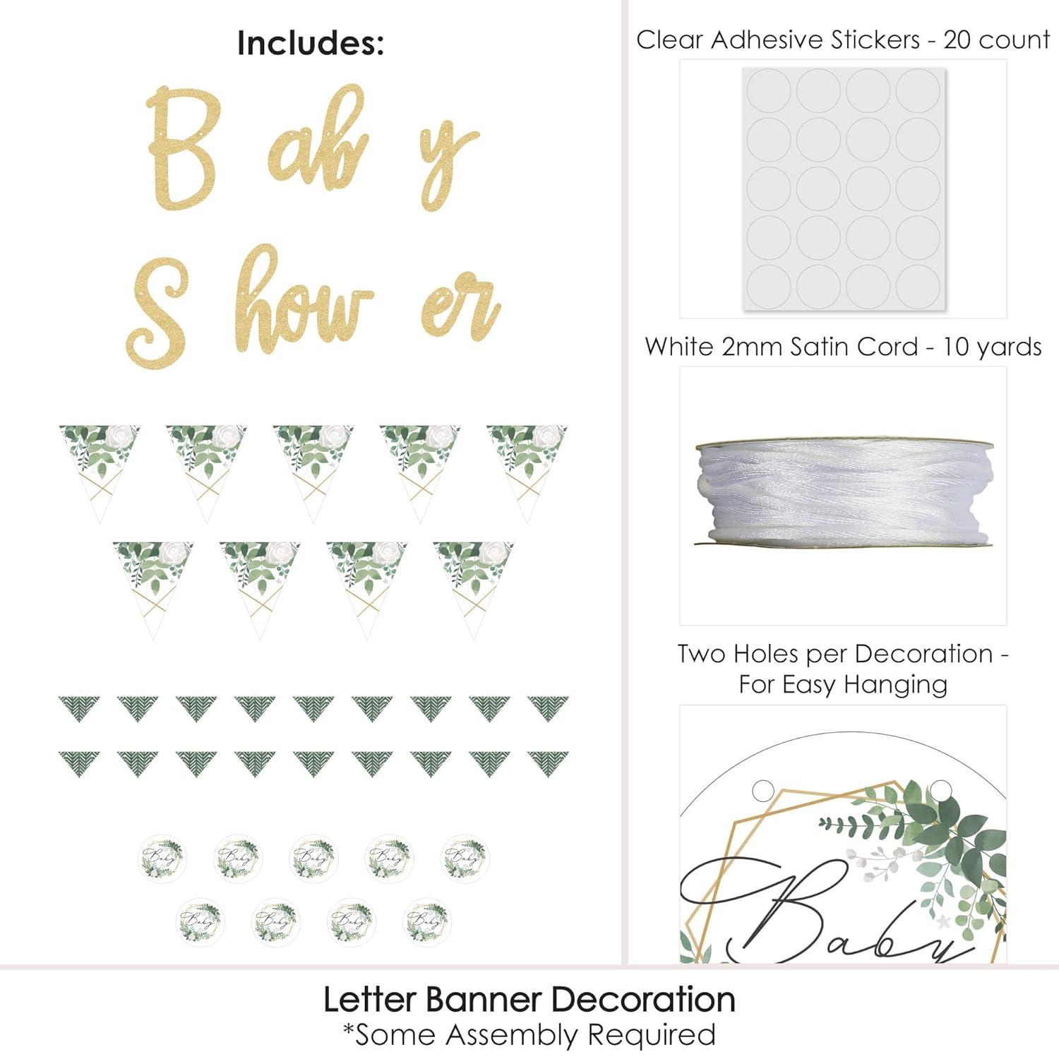 Big Dot of Happiness Boho Botanical Baby - Greenery Letter Decoration - 36 Banner Cutouts and No-Mess Real Gold Glitter Welcome Baby Banner Letters