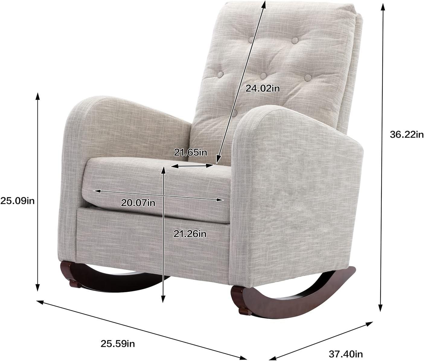Antetek Modern Accent Rocking Chair, Upholstered Nursery Glider Rocker, Comfy Armchair with Side Pocket, Living Room Lounge Arm Chair, High Backrest with Decorative Buttons, Dark Grey