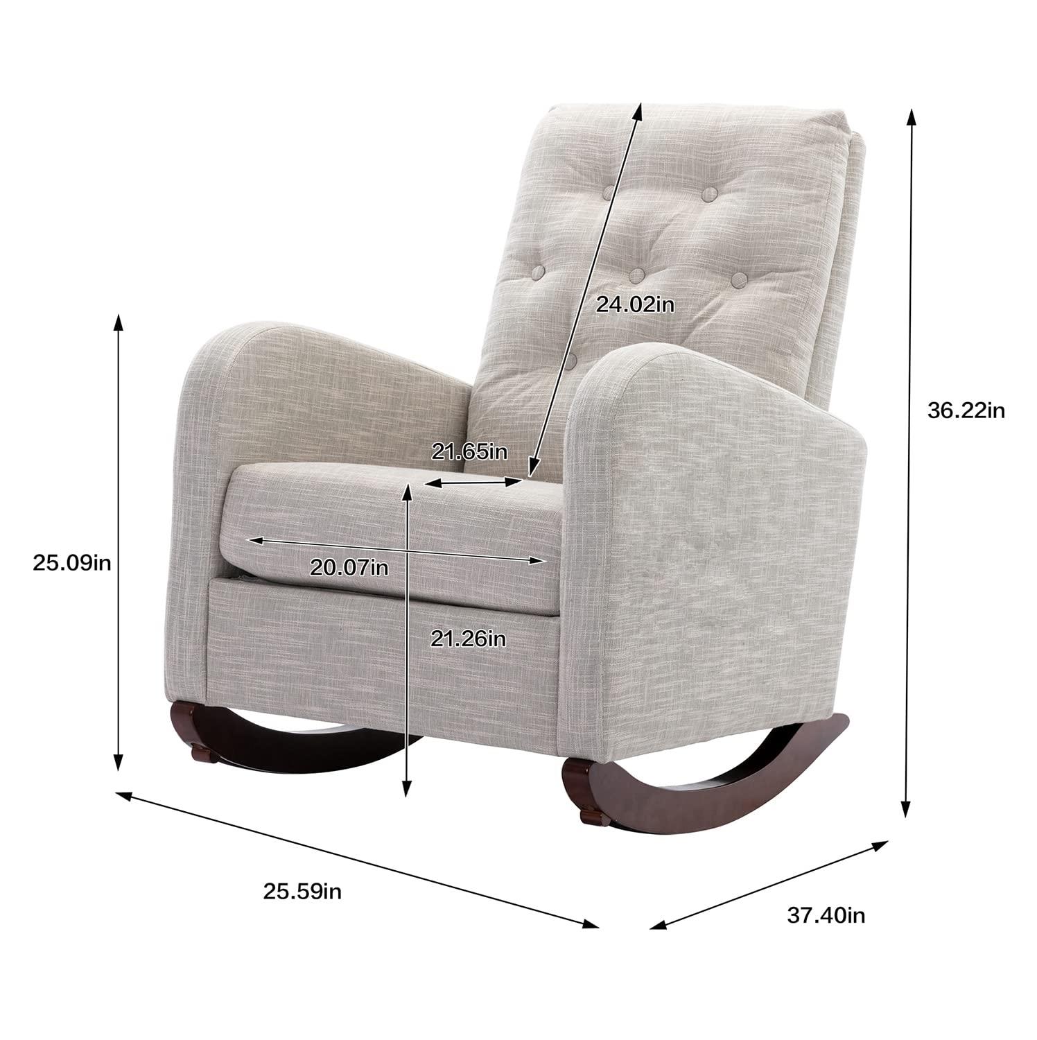Antetek Modern Accent Rocking Chair, Upholstered Nursery Glider Rocker, Comfy Armchair with Side Pocket, Living Room Lounge Arm Chair, High Backrest with Decorative Buttons, Dark Grey