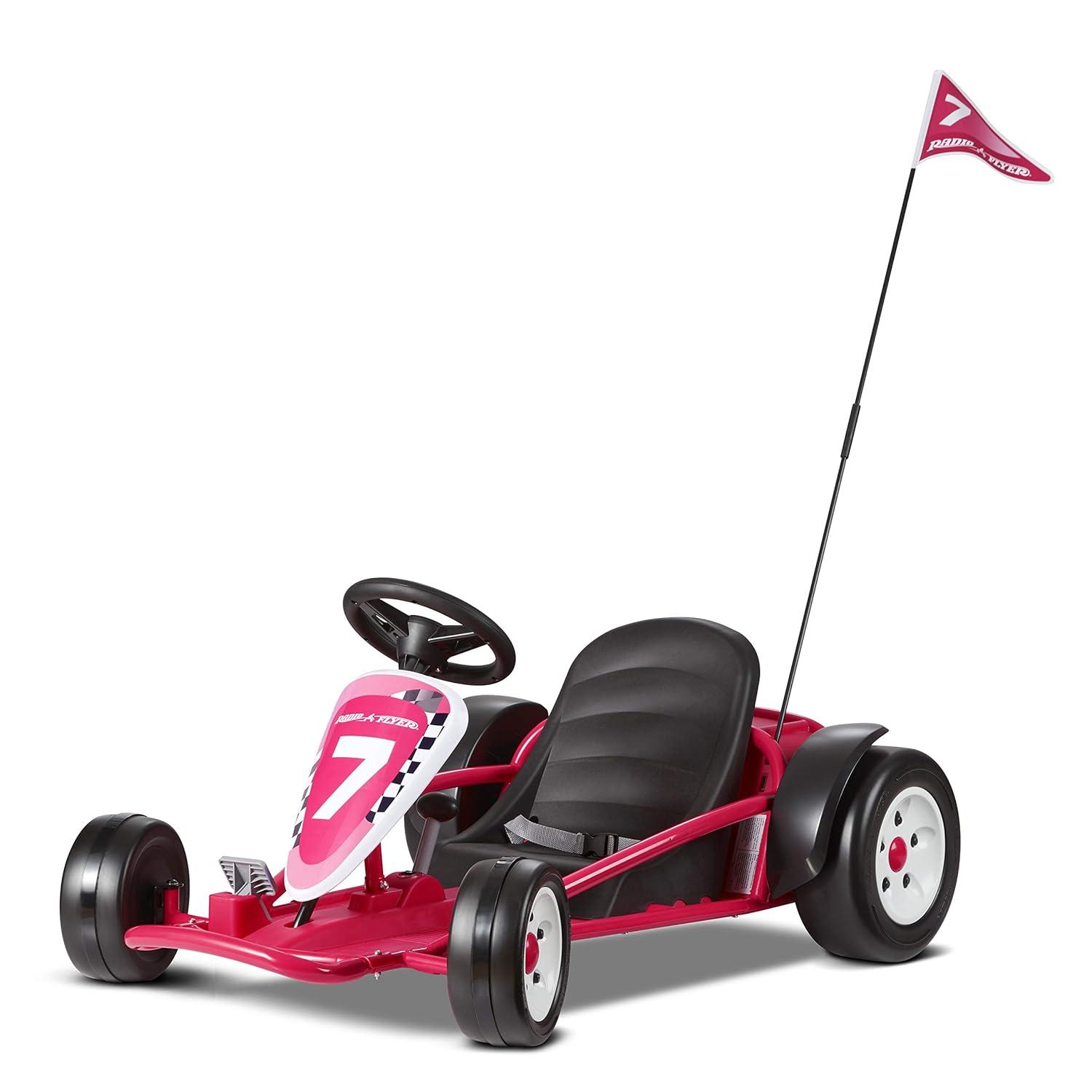 Radio Flyer Ultimate Go-Kart Kids Ride-On Toy, 24 Volts, Outdoor Fun with 3 Speed Settings and Automatic Braking, Pink