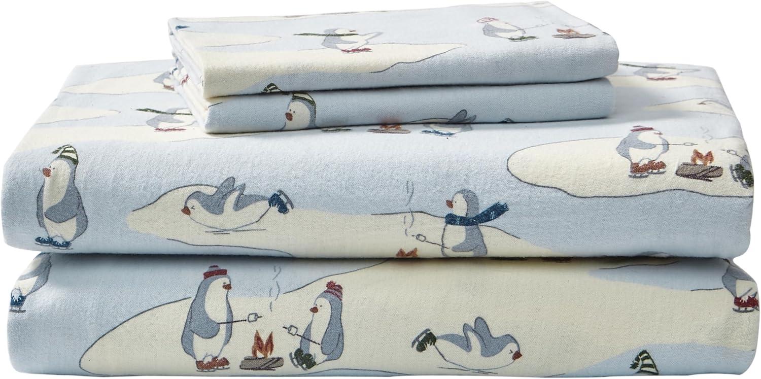 Eddie Bauer 196481 Flannel Sheet Set, Twin, Skating Penguins