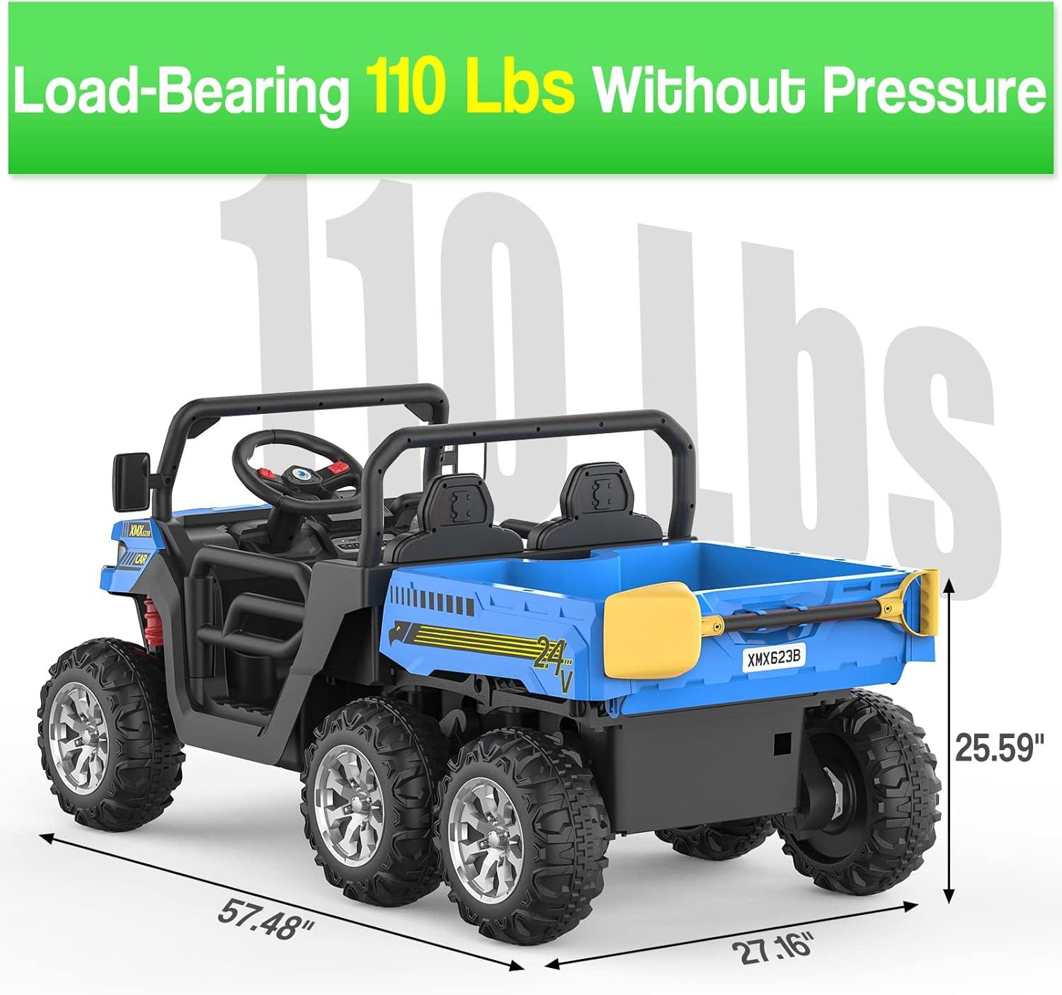 Danolapsi 2-Seater Ride on Car,6X6 24V Kids Ride On Dump Truck 2 Seater Ride On Car with Remote Control Electric Utility Vehicles UTV Battery Powered 6 Wheeler with EVA Tires Wheels,(ship in 2 boxes)