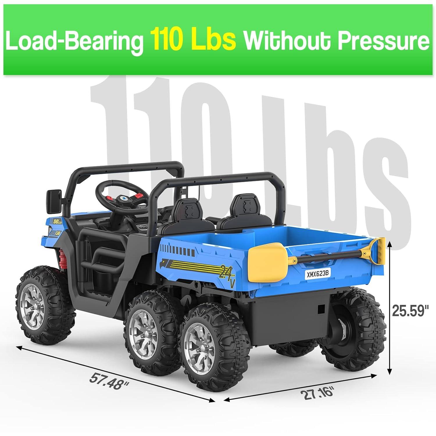 Danolapsi 2-Seater Ride on Car,6X6 24V Kids Ride On Dump Truck 2 Seater Ride On Car with Remote Control Electric Utility Vehicles UTV Battery Powered 6 Wheeler with EVA Tires Wheels,(ship in 2 boxes)