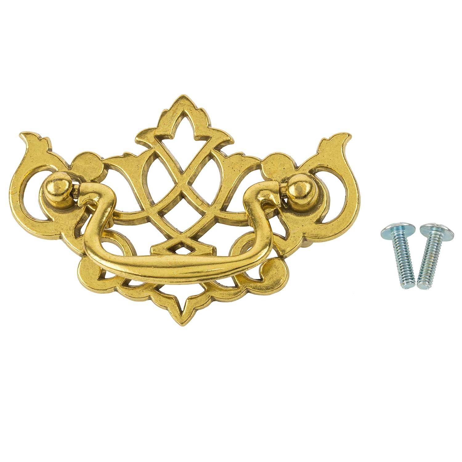 UNIQANTIQ HARDWARE SUPPLY Queen Anne Chippendale Satin Brass Drawer Bail Pull ( Centers: 2-1/2" )