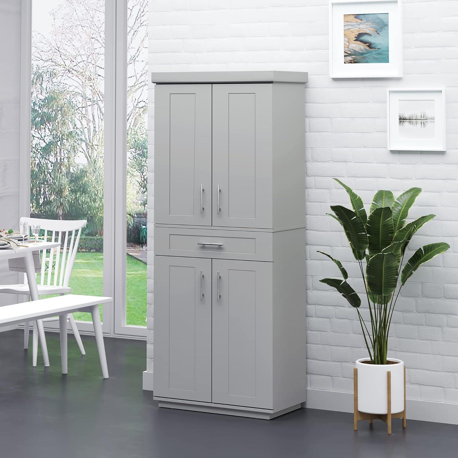 HOMCOM Tall Kitchen Pantry Freestanding Cabinet Cupboard with Doors and Drawer, Adjustable Shelving