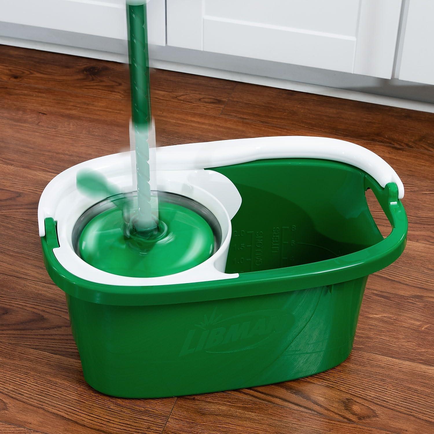 LoWyiL All-In- One Microfiber Spin Mop and Bucket Floor Cleaning System, 2 Gallons, Green & White