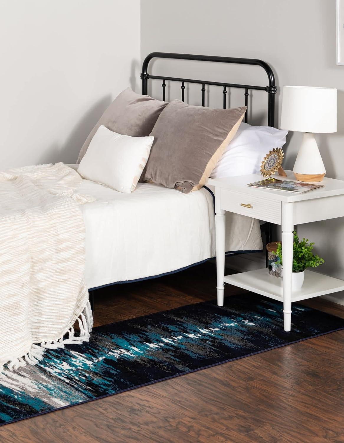 Navy Blue Abstract Rectangular Synthetic Indoor Rug, 7x10 ft