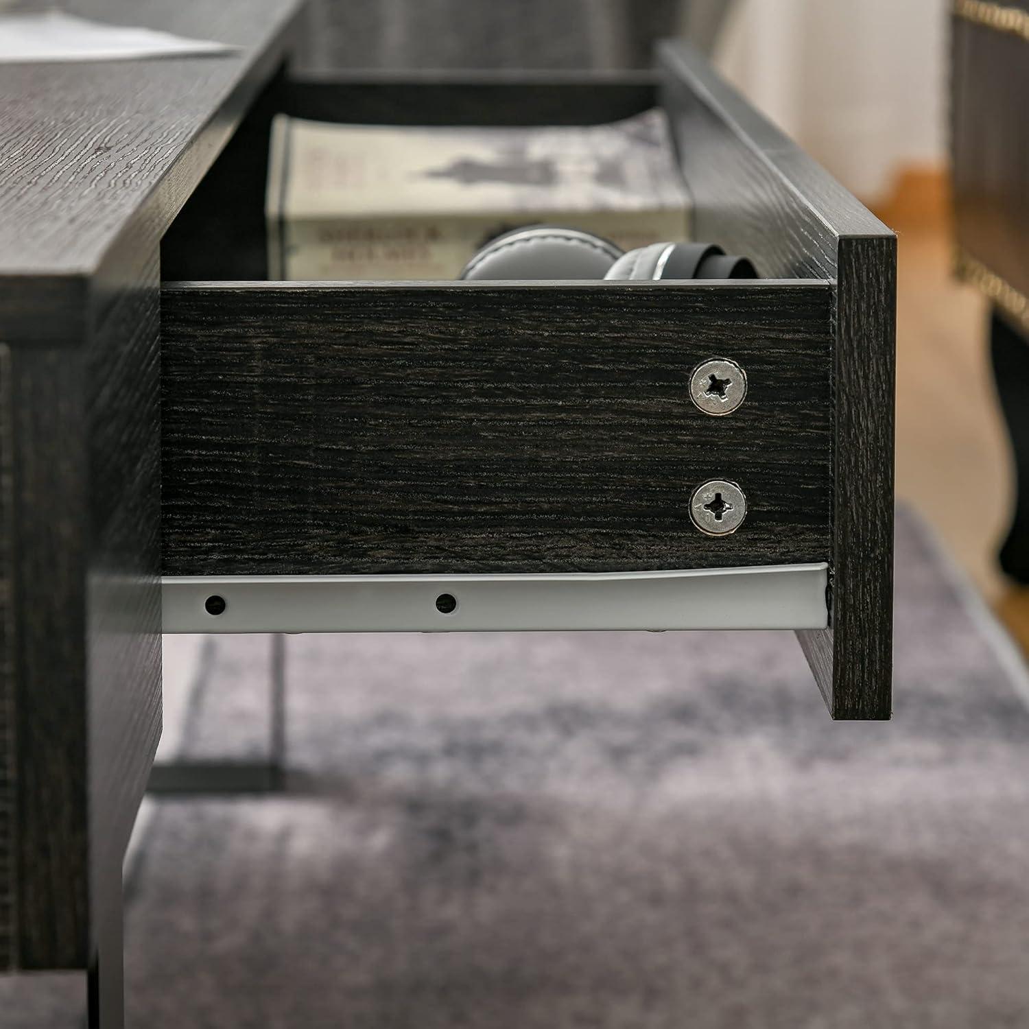 HomCom Industrial Coffee Table with Storage Drawer & Solid Metal Frame, Dark Grey