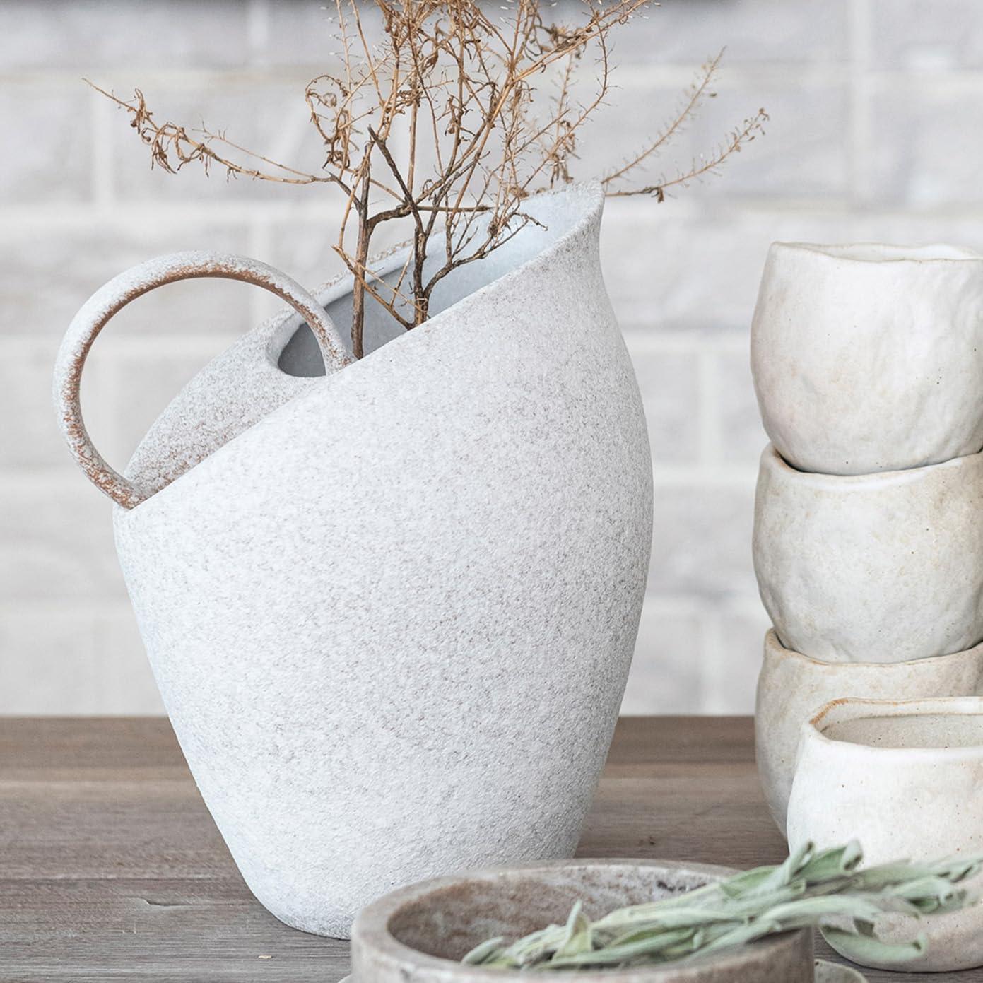 Bloomingville 9 Inches 82-Ounce Textured Stoneware Pitcher in Reactive Glaze, White