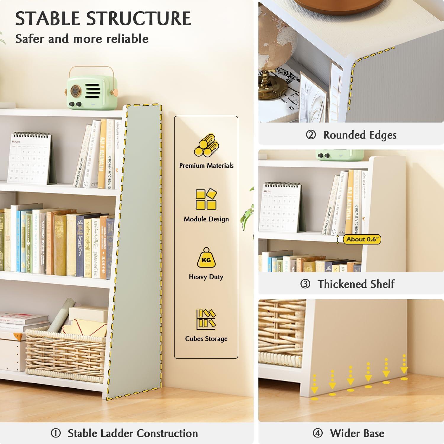 Latitude Run® Wooden Extendable Shelf Bookcase - 3-Tier Ladder Low Short Bookshelf For Small Space Or Corner