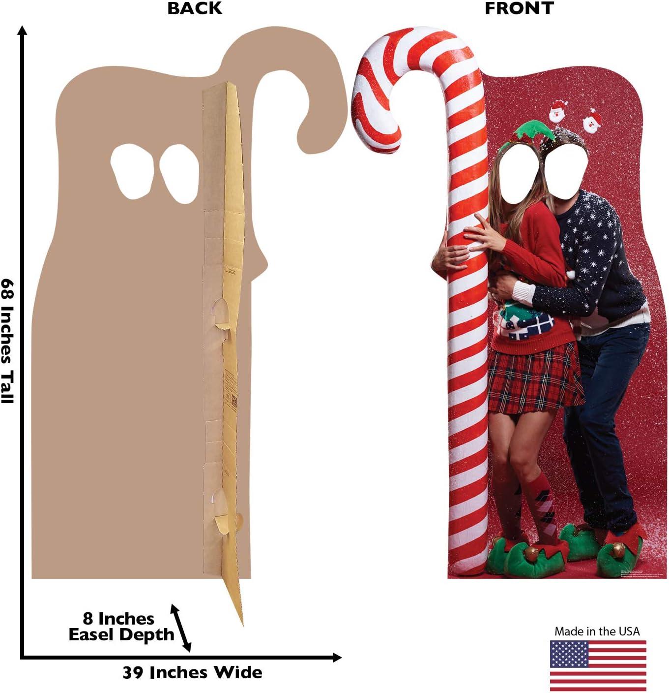 Life-Size Ugly Christmas Sweater Cardboard Stand-In with Candy Cane