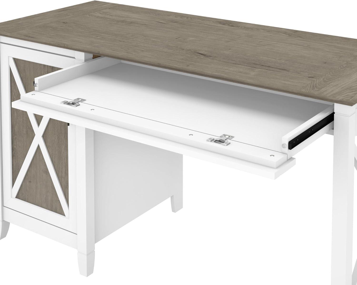 Bush Furniture Key West 54" Computer Desk with Storage, Pure White & Shiplap Gray