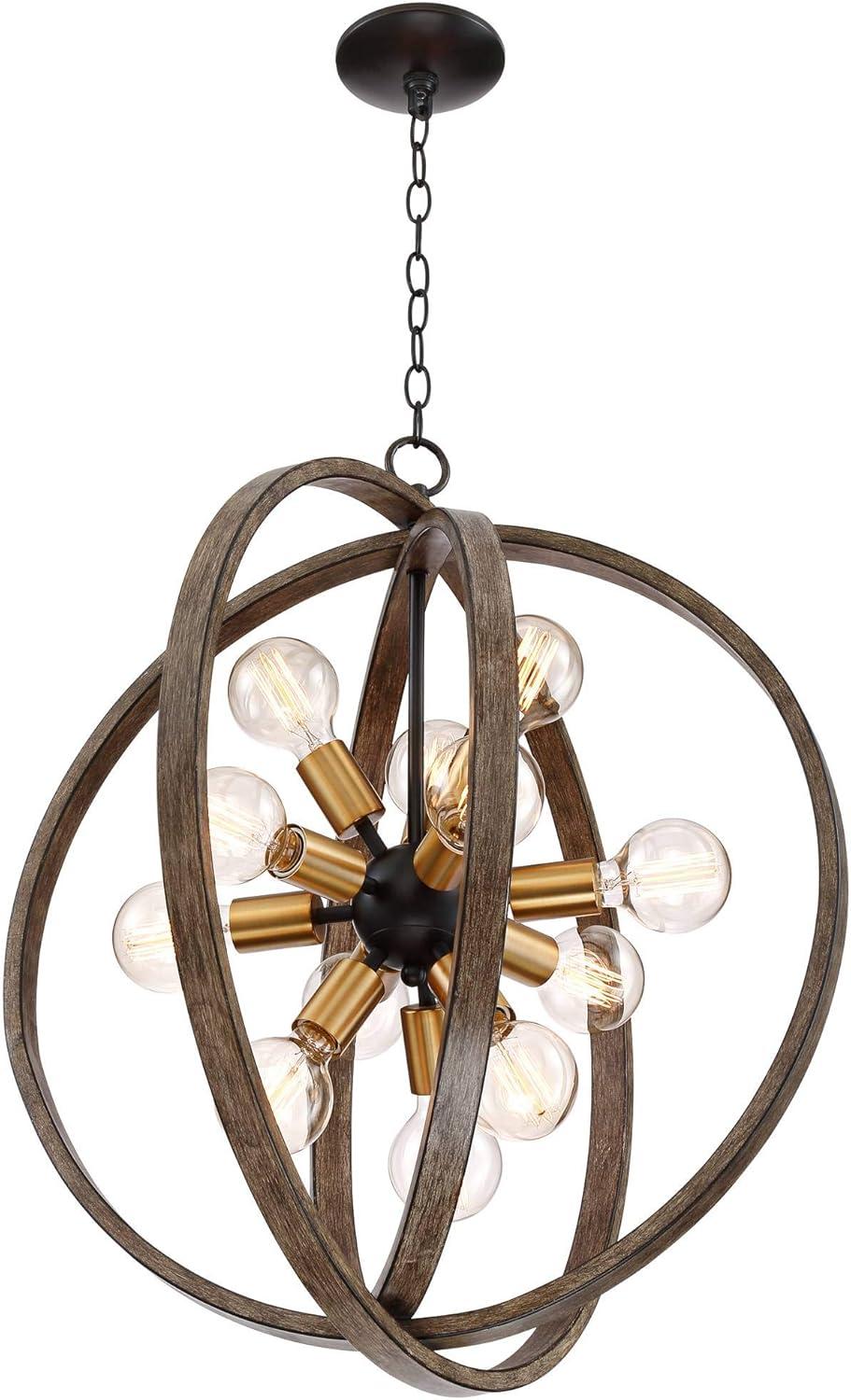 Possini Euro Design Stedman Wood Grain Orb Chandelier 25" Wide Modern 12-Light Fixture for Dining Room House Foyer Kitchen Island Entryway Bedroom