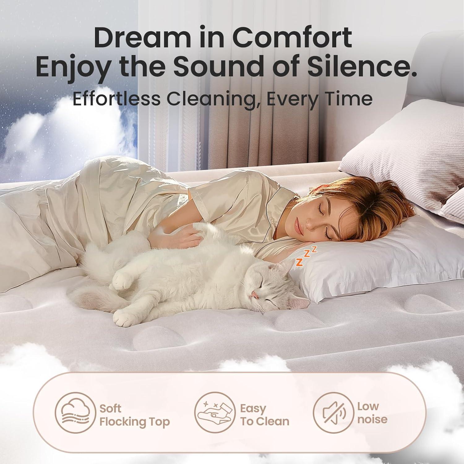 OhGeni Queen Raised Black PVC Air Mattress with Pump