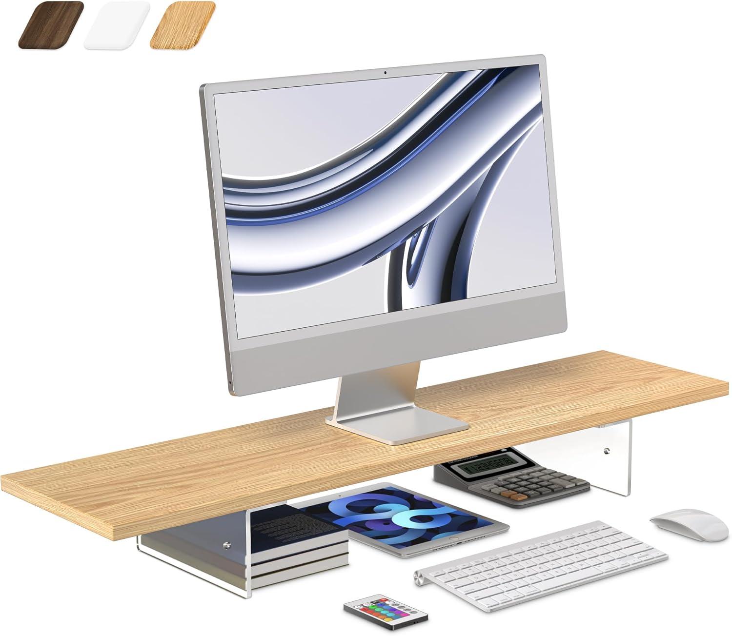 Natural Wood and Acrylic Monitor Stand with LED Light