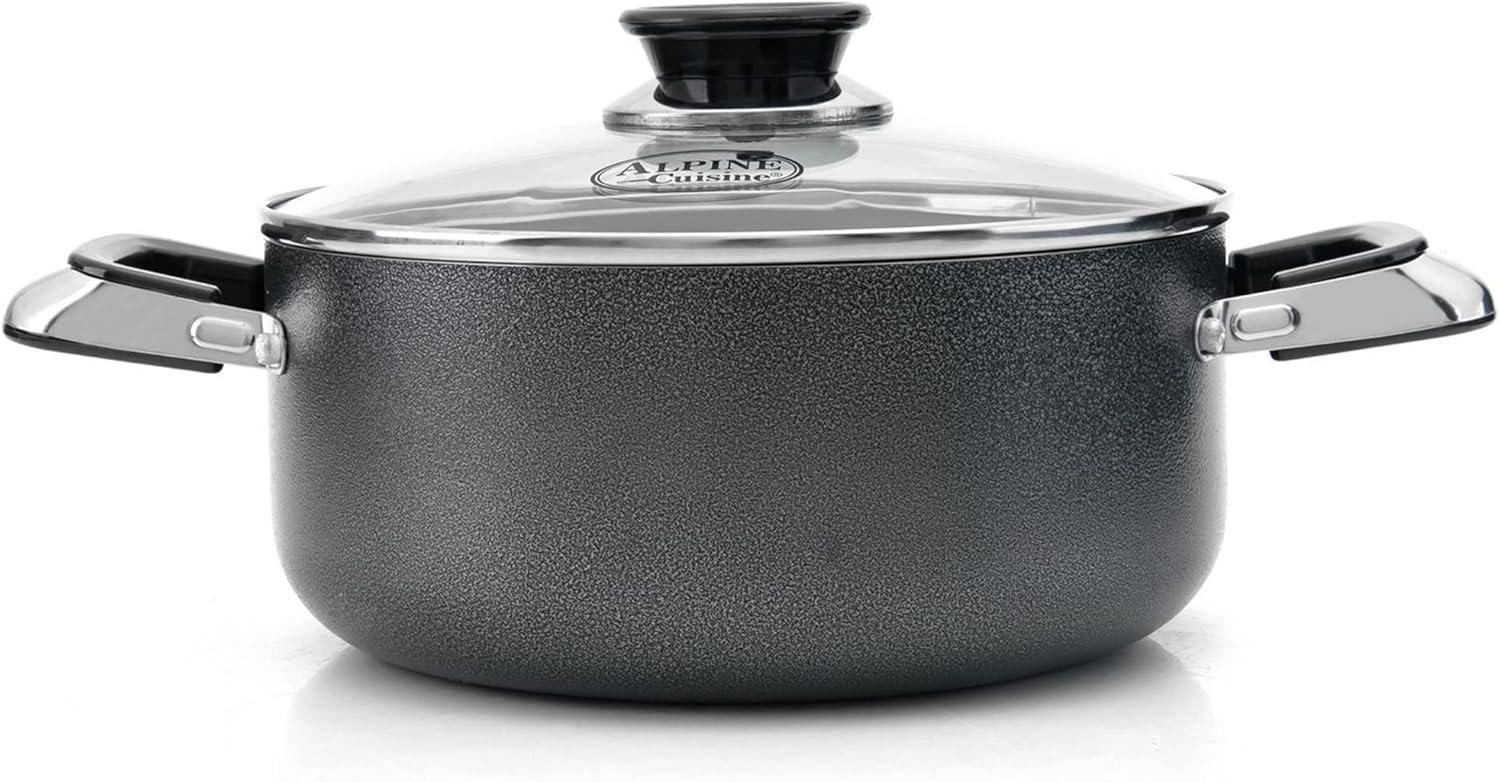 Alpine Cuisine Aluminum Non-Stick Dutch Oven Pot with Glass Lid, 16 Quart, Gray