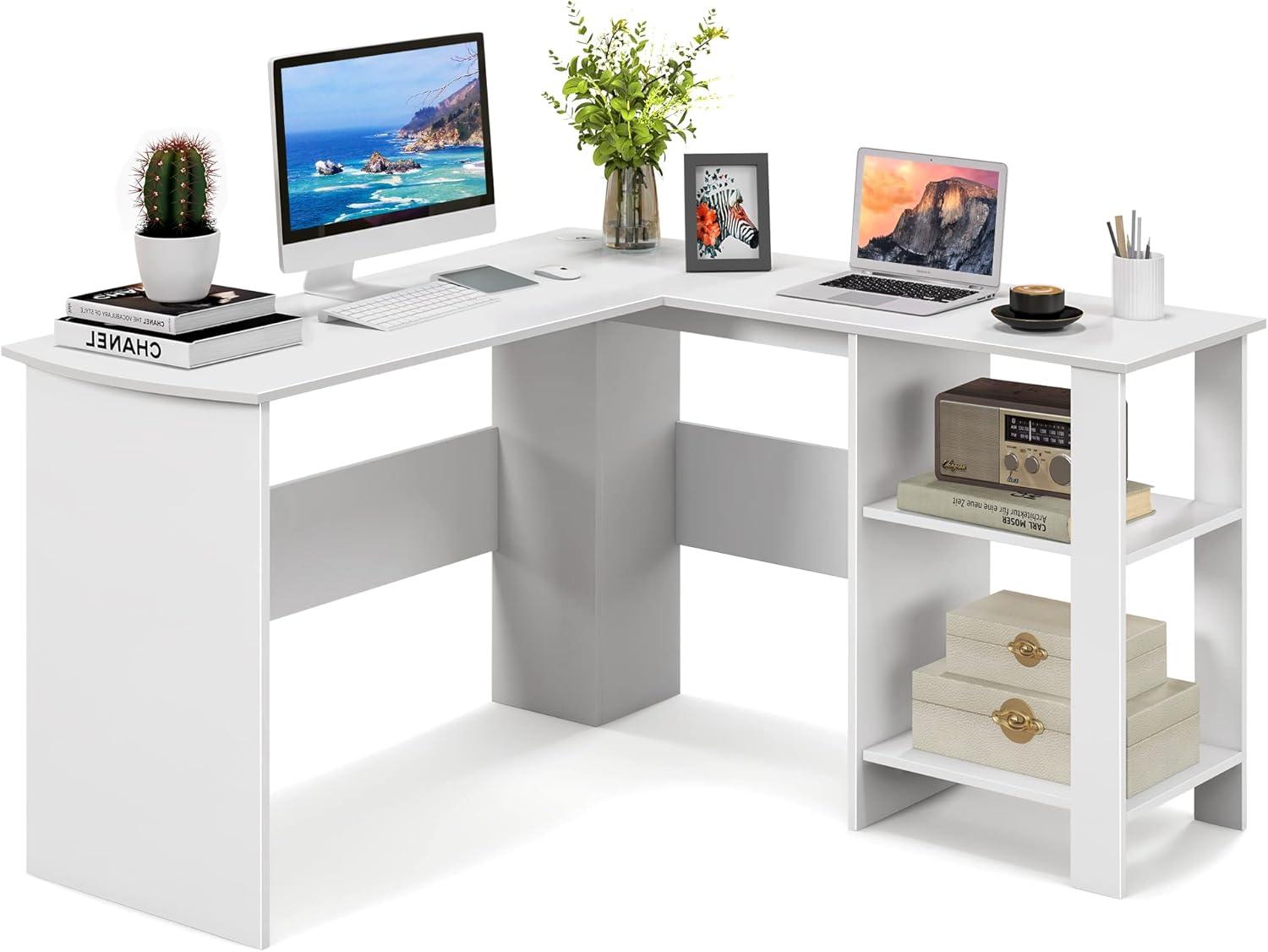 Costway L-shaped Corner Computer Desk Home Office Writing Workstation with Storage Shelves