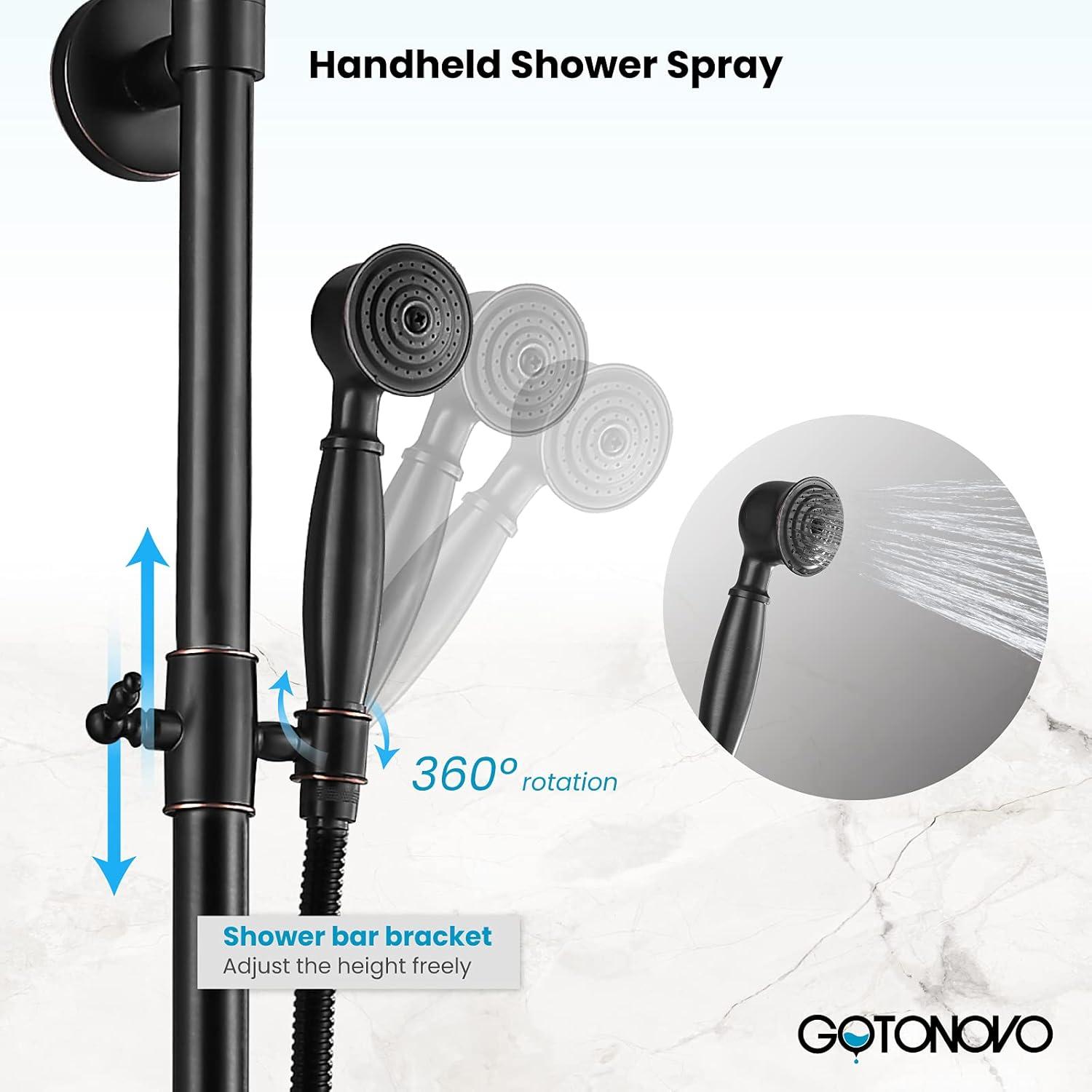 gotonovo Oil Rubbed Bronze Bathroom Luxury Shower Faucet Rain Mixer 8 Inch Round Head Double Cross Handle Bathroom Bathtub Hand Spray Tub Tap Wall Mount Bathroom Fixtures