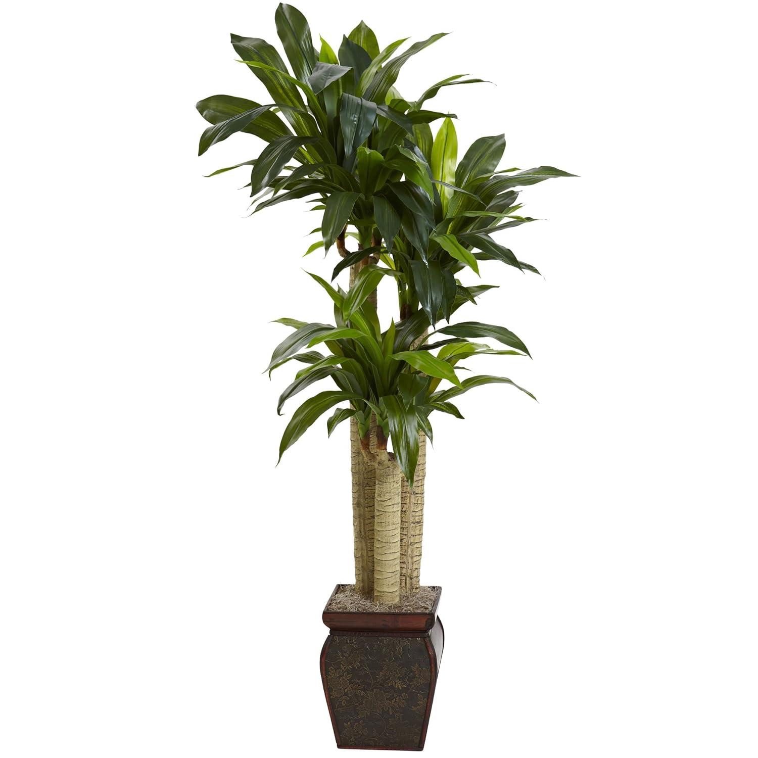Nearly Natural 4.5' Cornstalk Dracaena Silk Plant with Vase (Real Touch): Faux Floor Plant, Indoor Decorative Polyester