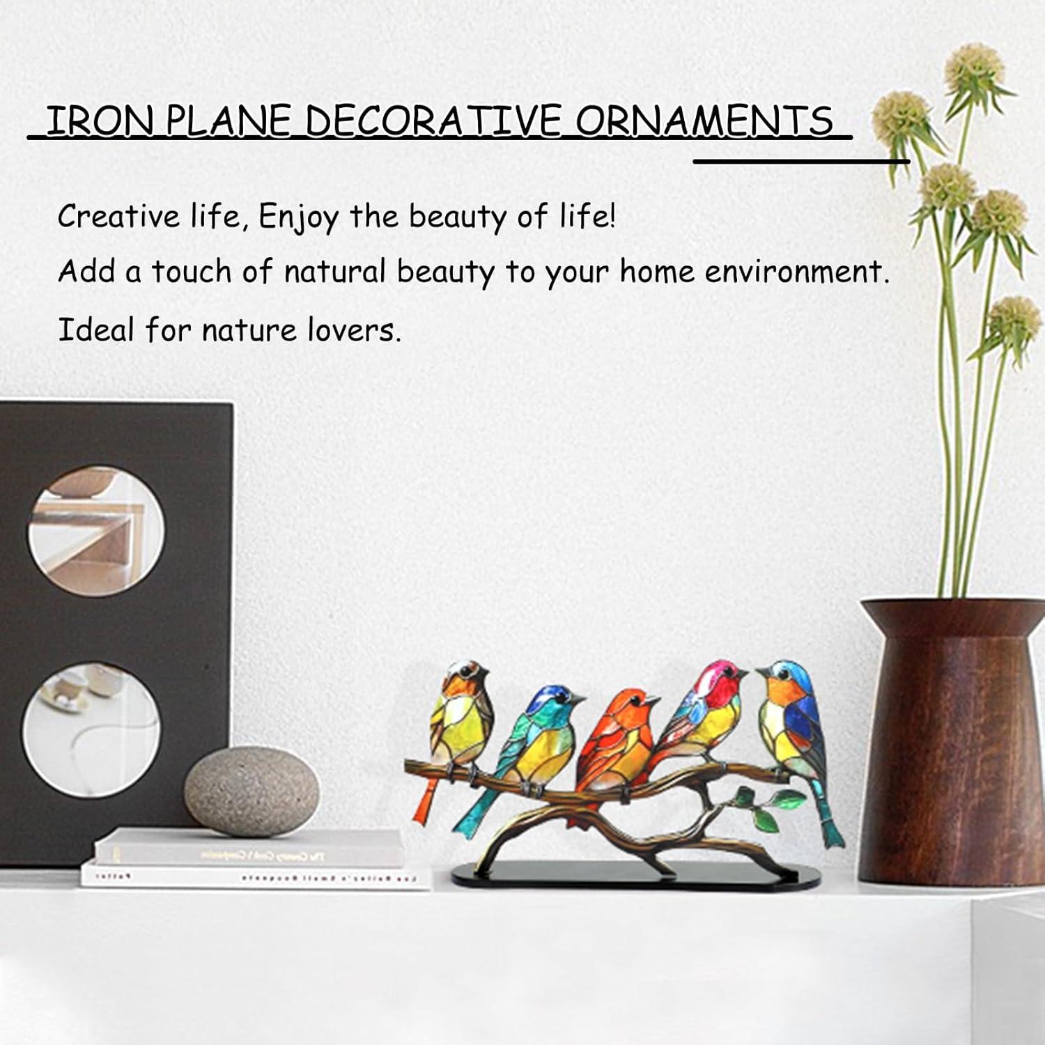 NSESSHome Clearance Stained Birds On Branch Desktop Ornaments Double Sided Metal flatness Table Art Home Room Decoration Suitable for Office Wine Cooler Decor(5 birds on a branch)