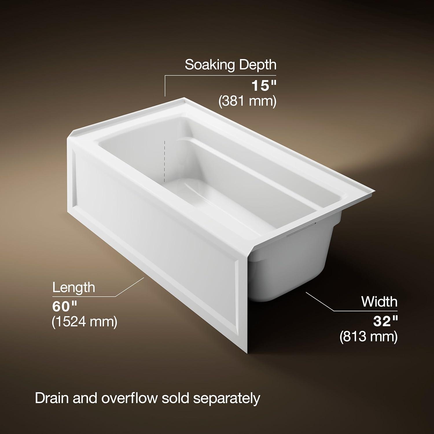 Archer® 60" x 32" Acrylic Alcove Soaking Bathtub with Comfort Depth