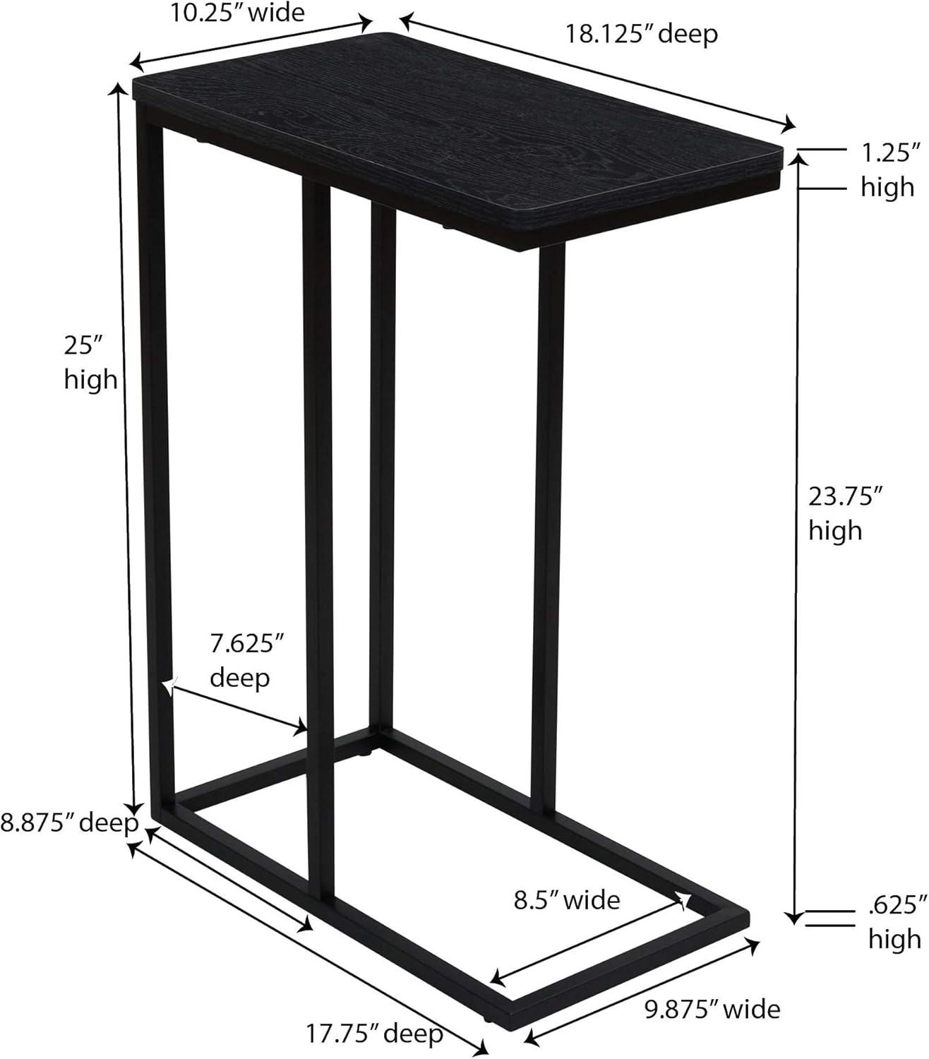 Household Essentials Jamestown C-Shaped for Accessibility Side End Table Black Oak Wood Grain and Black Metal