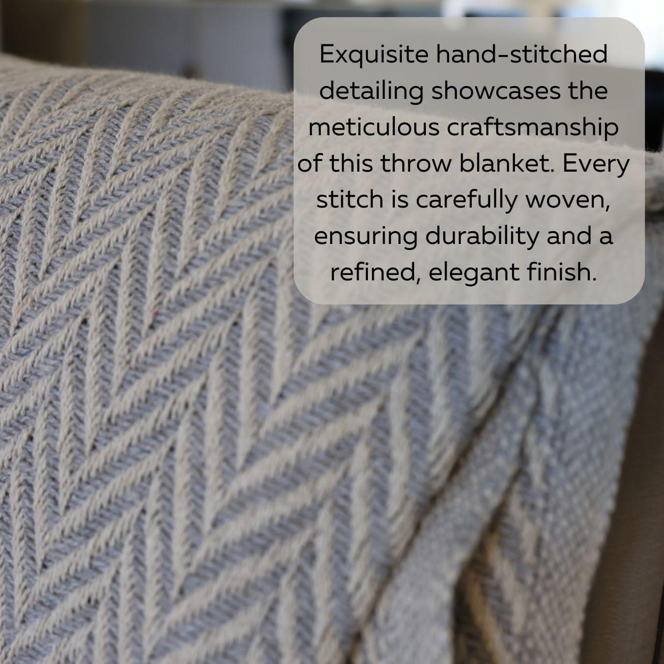 Luxurious Boho Throw Blanket Elegant, Soft Knitted Herringbone Couch Throw, Versatile 48x60, Perfect for Cozy Evenings, in Stylish Grey & Calming Blue Options (Gray)