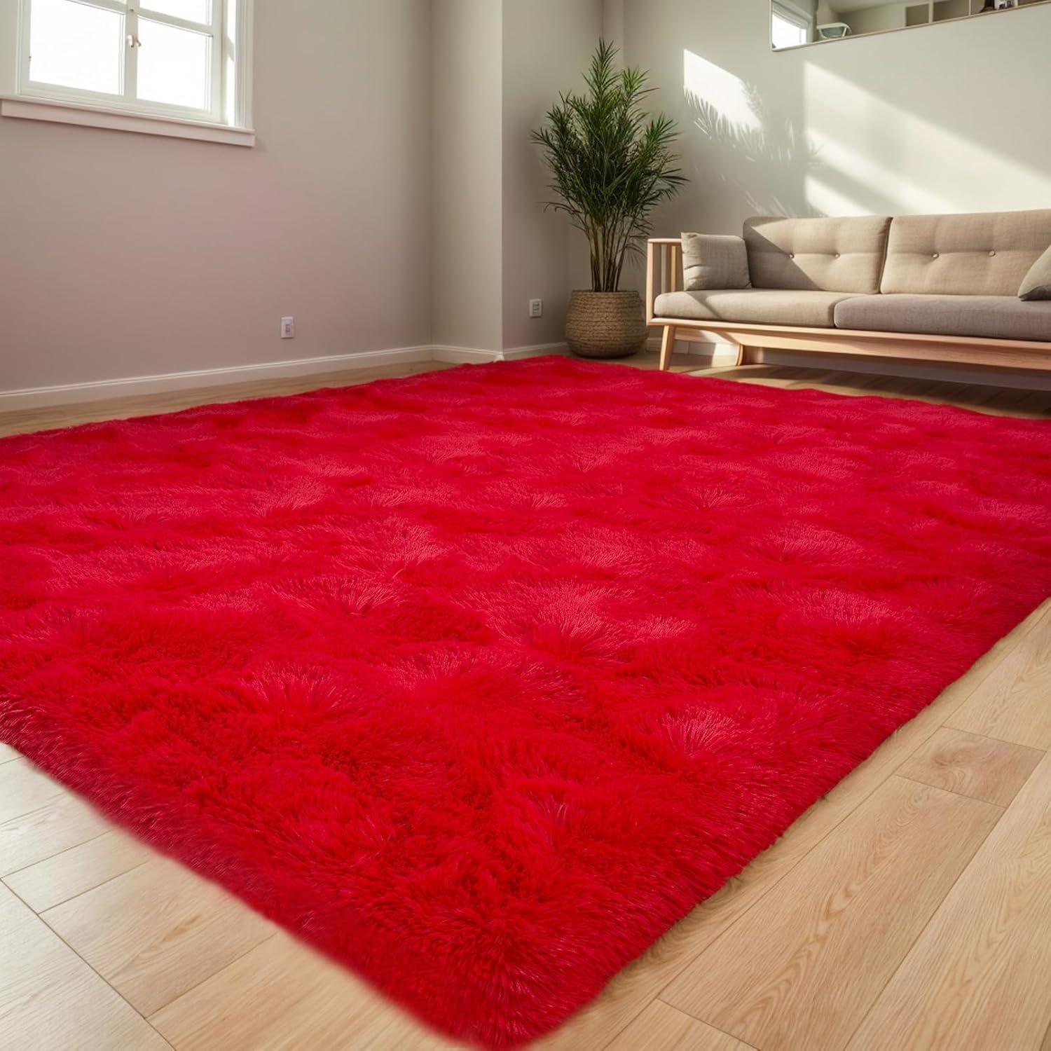 Softlife Super Soft Rug For Living Room Fluffy Rugs For Dorm Room Cute Plush carpet For Bedroom,8' x 10',Red