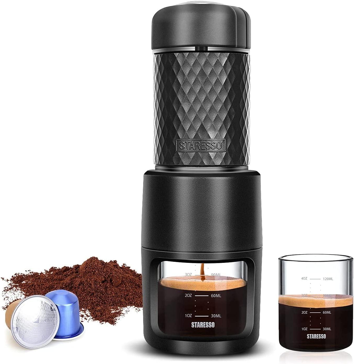 Compact Black Portable Espresso Maker with Capsule Compatibility