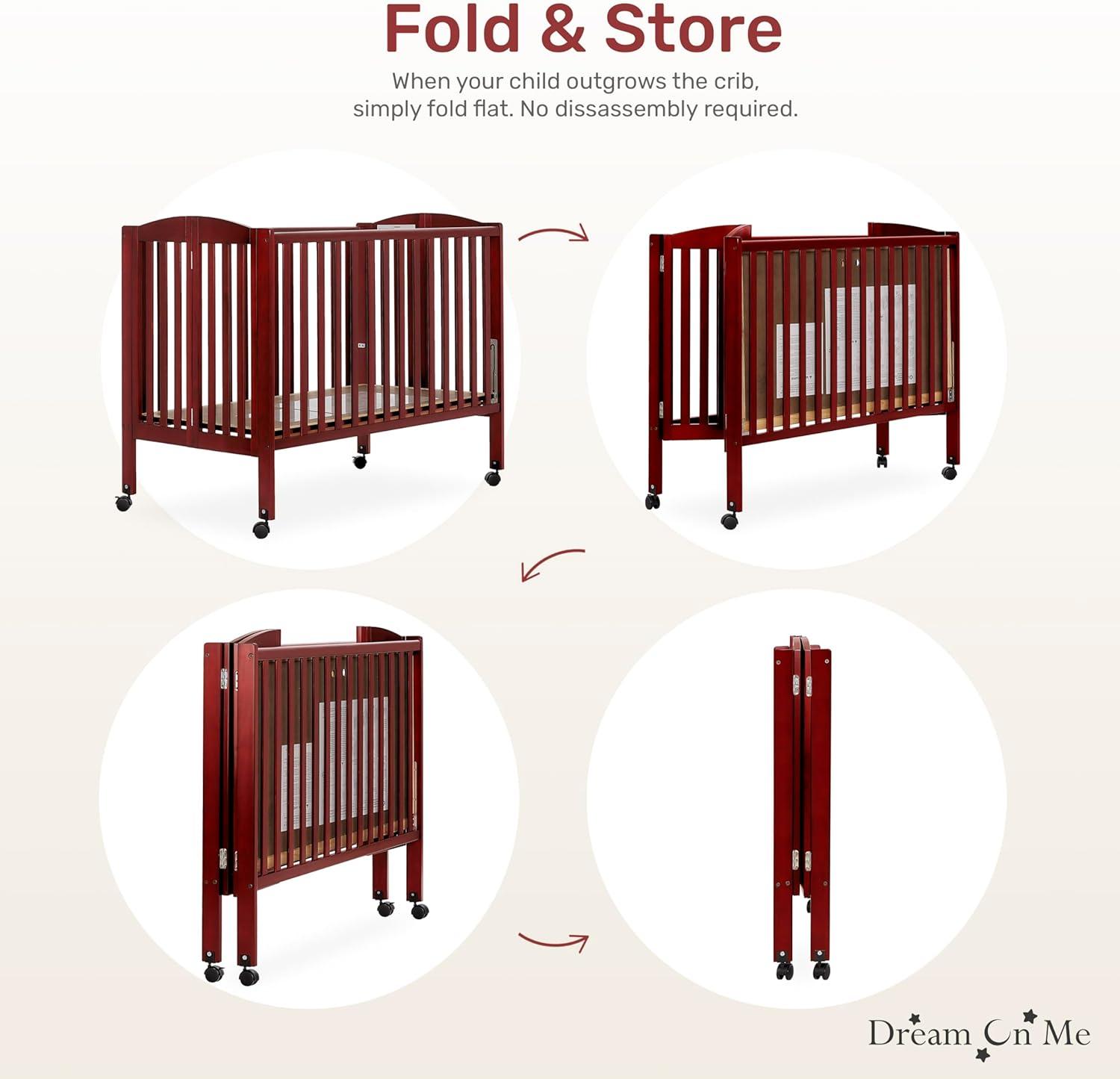 Dream On Me Full Size 2-in-1 Folding Stationary Side Crib, Locking Wheels, Cherry